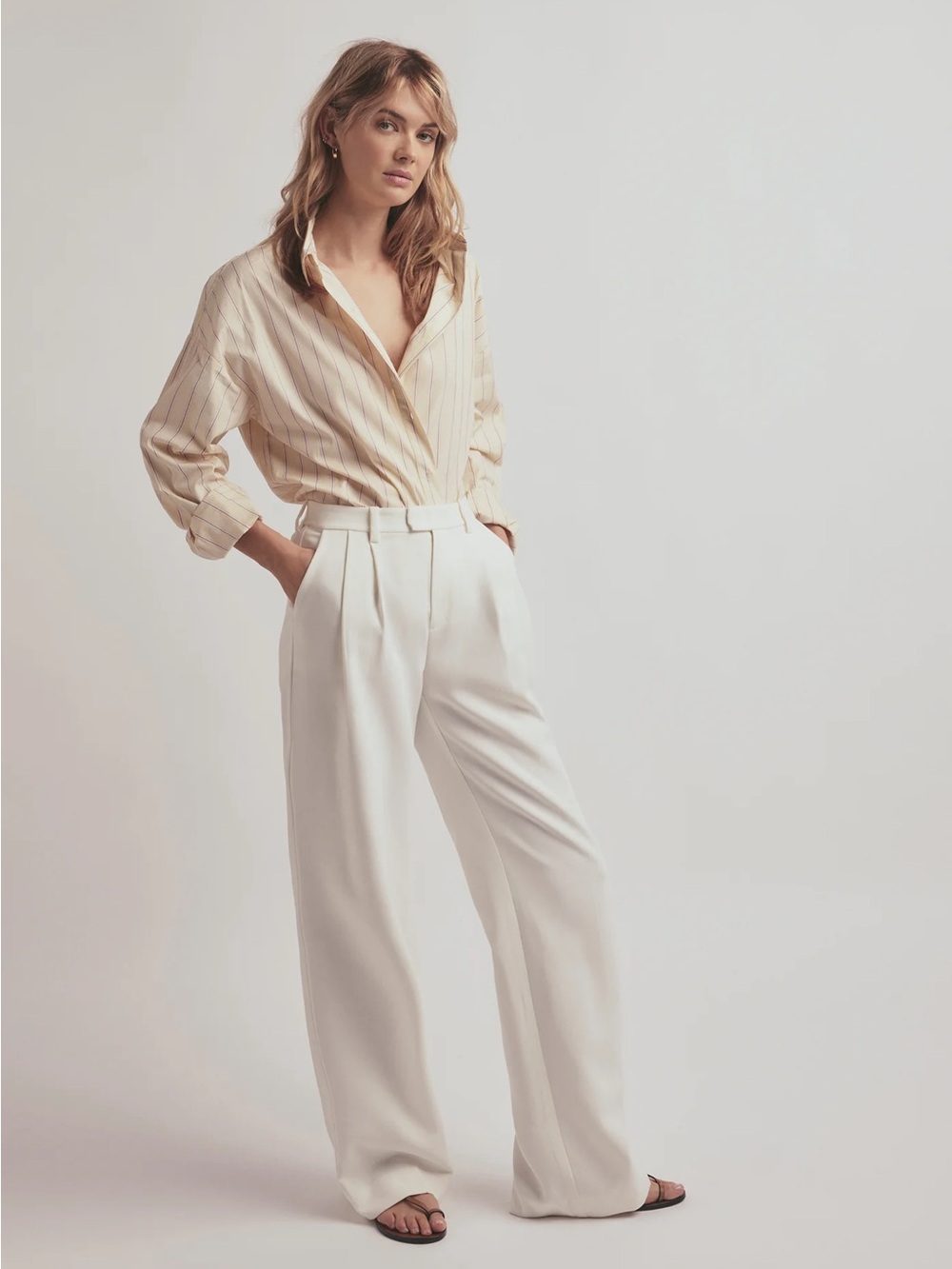 Favorite Daughter The Agnes Pants High-Waist Wide-Leg Trousers in Ivory - Picture 2 of 6